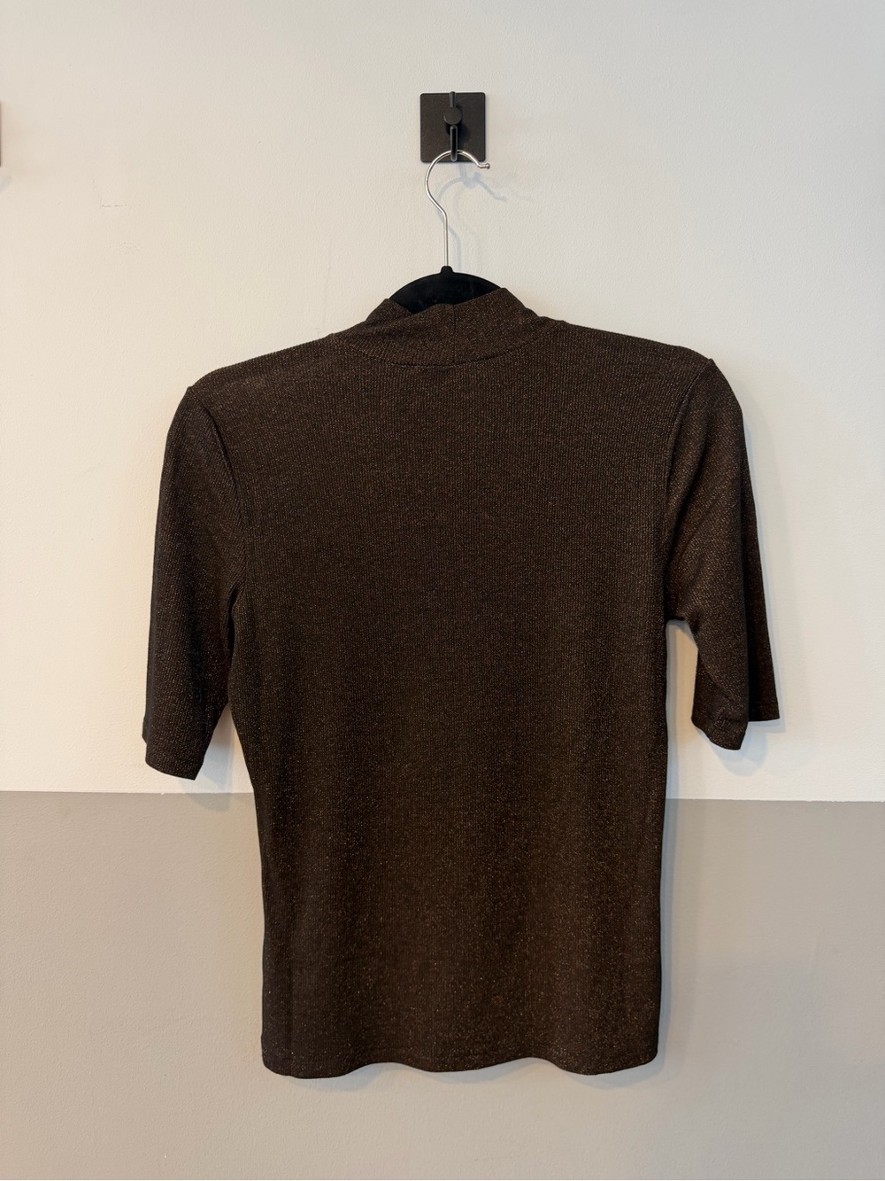 NWT FRAME Lurex Turtle/mockneck Tee Americano Brown Metallic Knit Top Size M - Picture 14 of 14